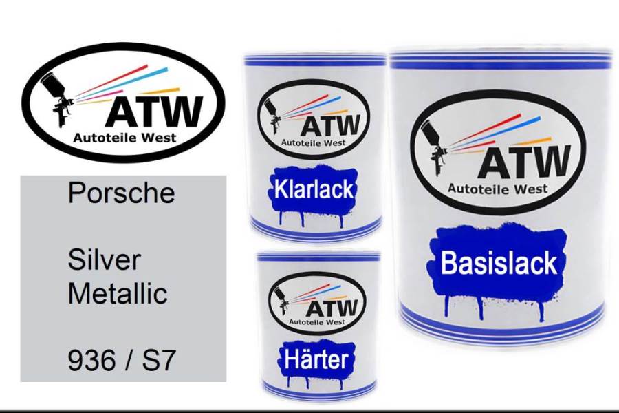 Porsche, Silver Metallic, 936 / S7: 1L Lackdose + 1L Klarlack + 500ml Härter - Set, von ATW Autoteile West.